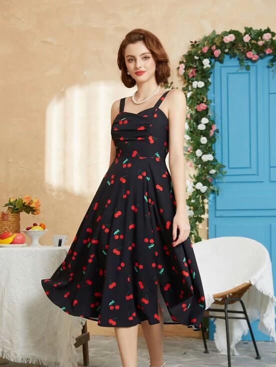 belle poque Dresses & Skirts - NWT Belle Poque Vintage Inspire Cherry Print Dress Ruched Bodice Flared XL 50s